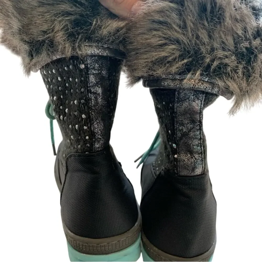 Justice Black Sparkle Faux Fur Duck Boots